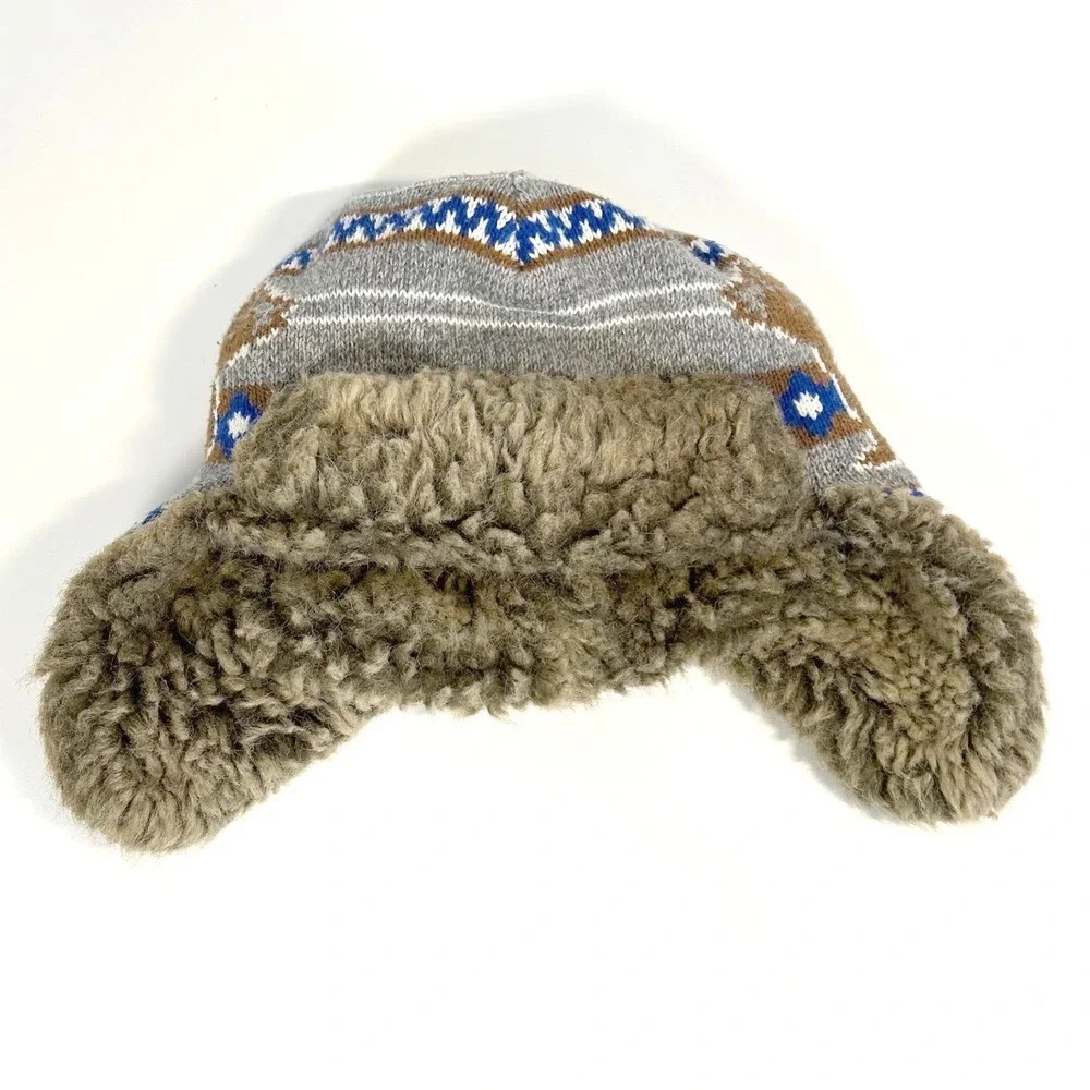 Hanna Andersson kid large youth bear knit trapper flap hat faux fur cotton lined